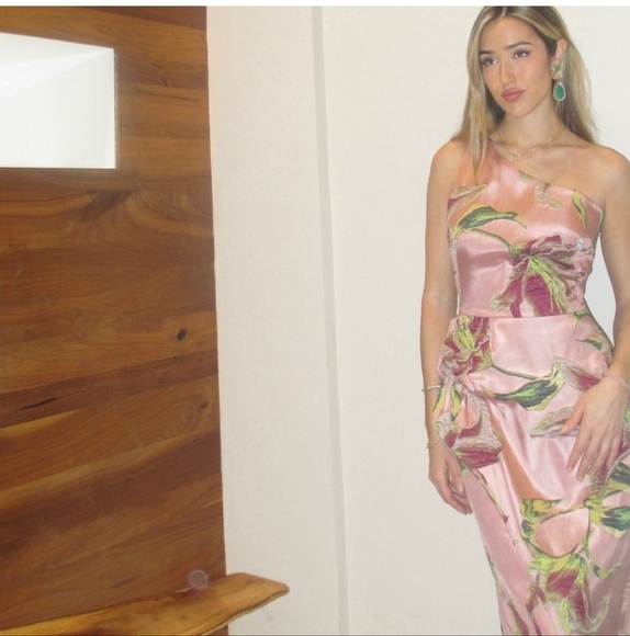New Marchesa Notte Draped One-Shoulder Floral Jacquard Midi Cocktail Dress NWT - Picture 9 of 16